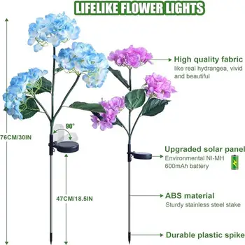 3Head Hydrangea Rose Flower Solar Led Light Outdoor Garden Lawn Lamps For Garden Vegetable Patch Patio Country House Decoration 5