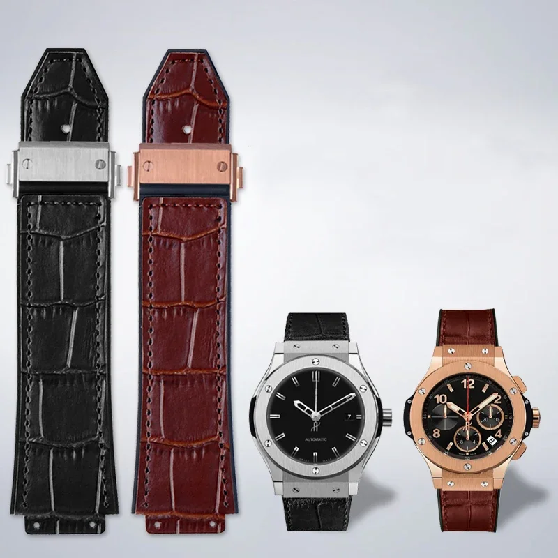 Premium Genuine Leather Watch Band - Cowhide Strap with Tools and Accessories, Black/Brown