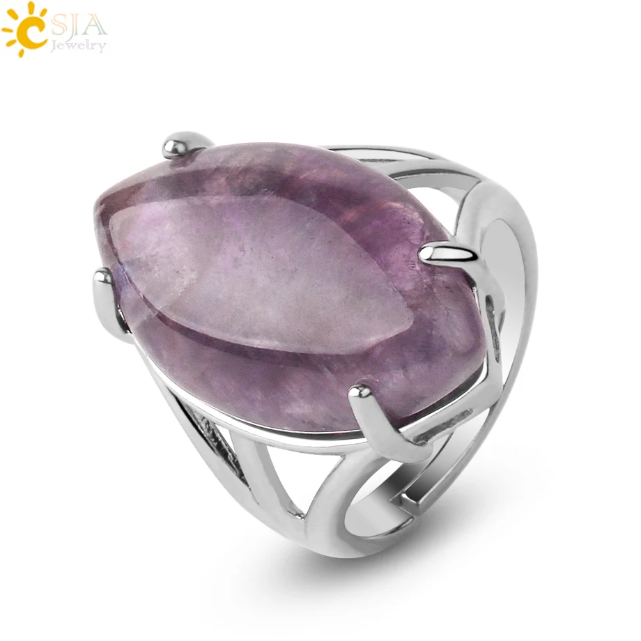 CSJA crystal rings natural stone ring for women men adjustable healing pink quartz lapis lazuli opal turquoise finger rings G574 finger ring adjustable rings