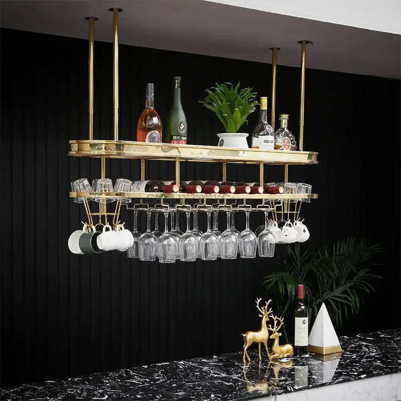 Light Luxury Stainless Steel Wine Rack Hanging Wine Glass Rack Inverted Bar Hanging Red Glass Storage