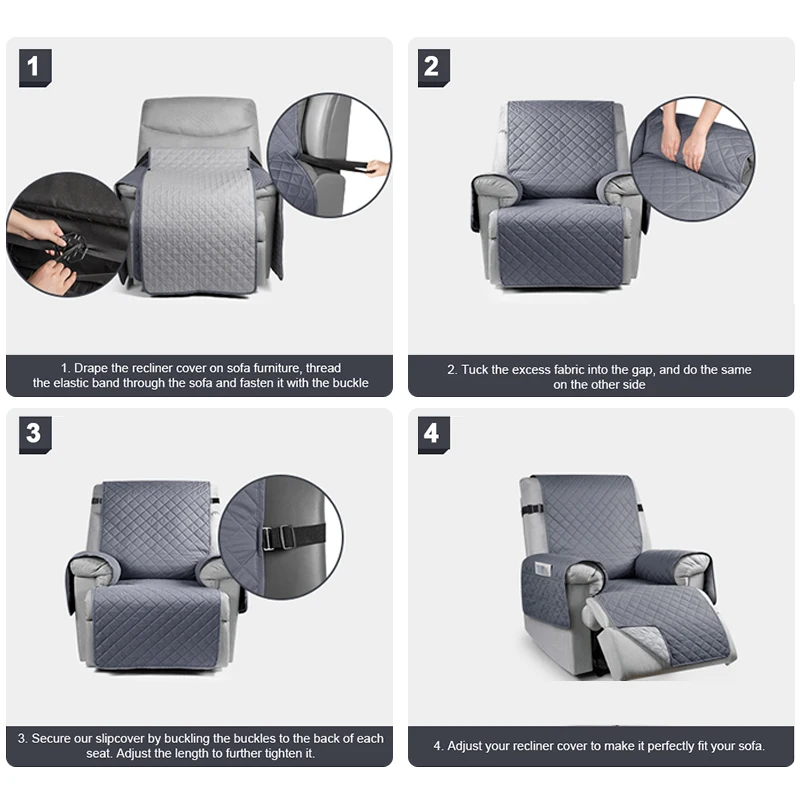 1 Seater Recliner Sofa Slipcover Pets Dog Kids Mat Solid Color Non-slip Recliner Couch Cover Four Seasons Sofa Armchair Mats 6