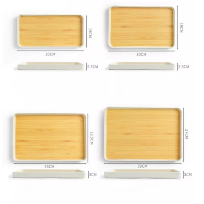 Bamboo Tray Japanese Dinner Plate Imitation Bamboo Pattern Tea Tray Kitchen Storage Plastic Storage Tray Thickened Anti-drop 6