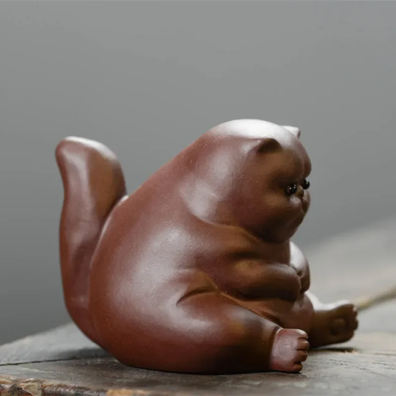 Yixing Purple Clay Tea Pet Lucky Cat Figurine Desktop Ornaments Handmade Sculpture Crafts Home Tea Set Decoration Gifts tea pet ornaments