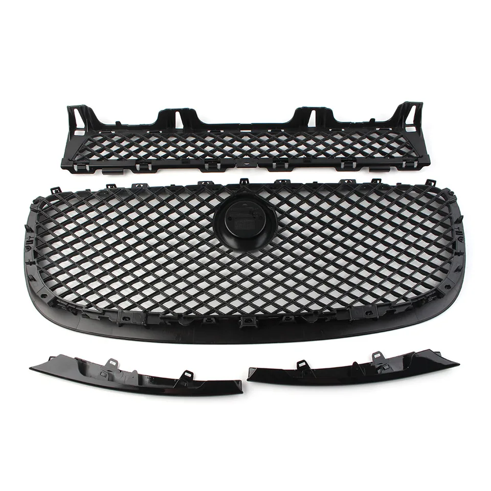 4 szt. czarny błyszczący przedni zderzak z kratką górny + dolny