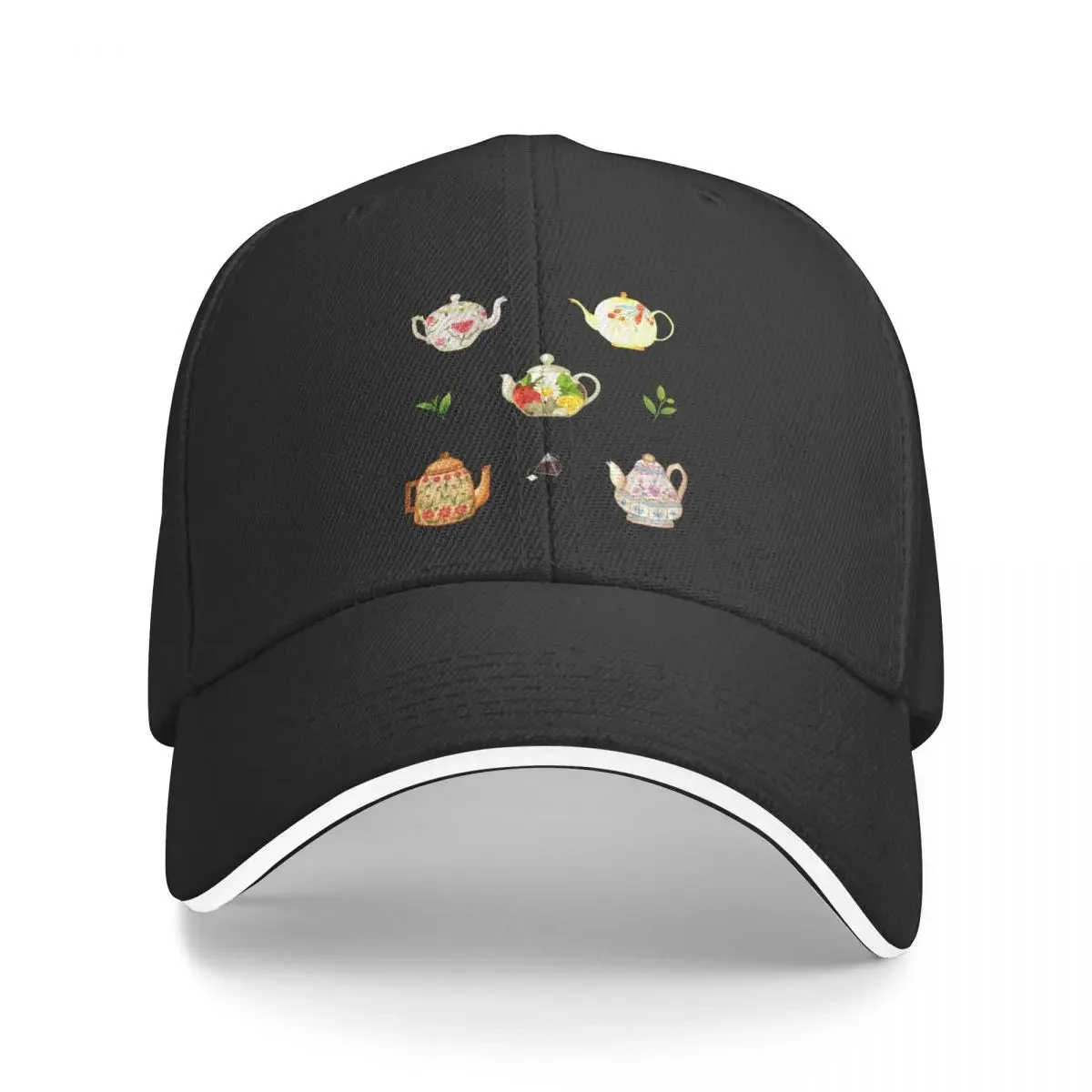 

Flower Teapots and Green Tea Leaves Baseball Cap Gentleman Hat Sun Cap Fluffy Hat Golf Women's Beach Visor Men's