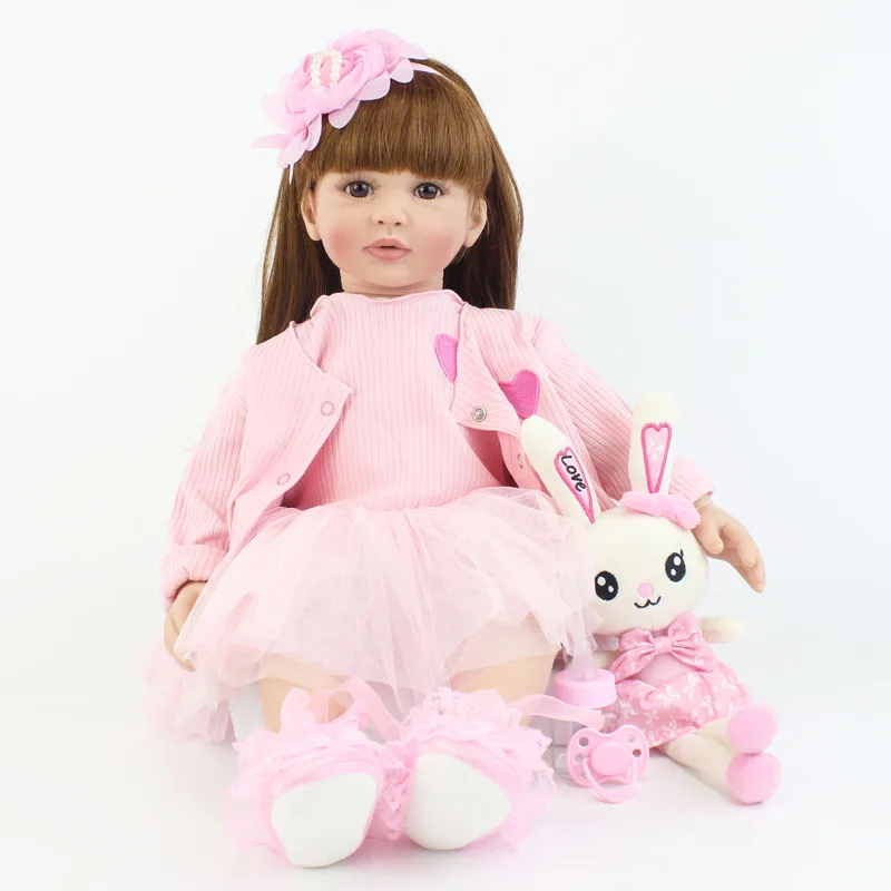60cm Soft Silicone Reborn Baby Doll Toy For Girl Long Hair Princess Toddler Babies Lifelike 24inch Alive Bebe Kid Birthday Gift 4