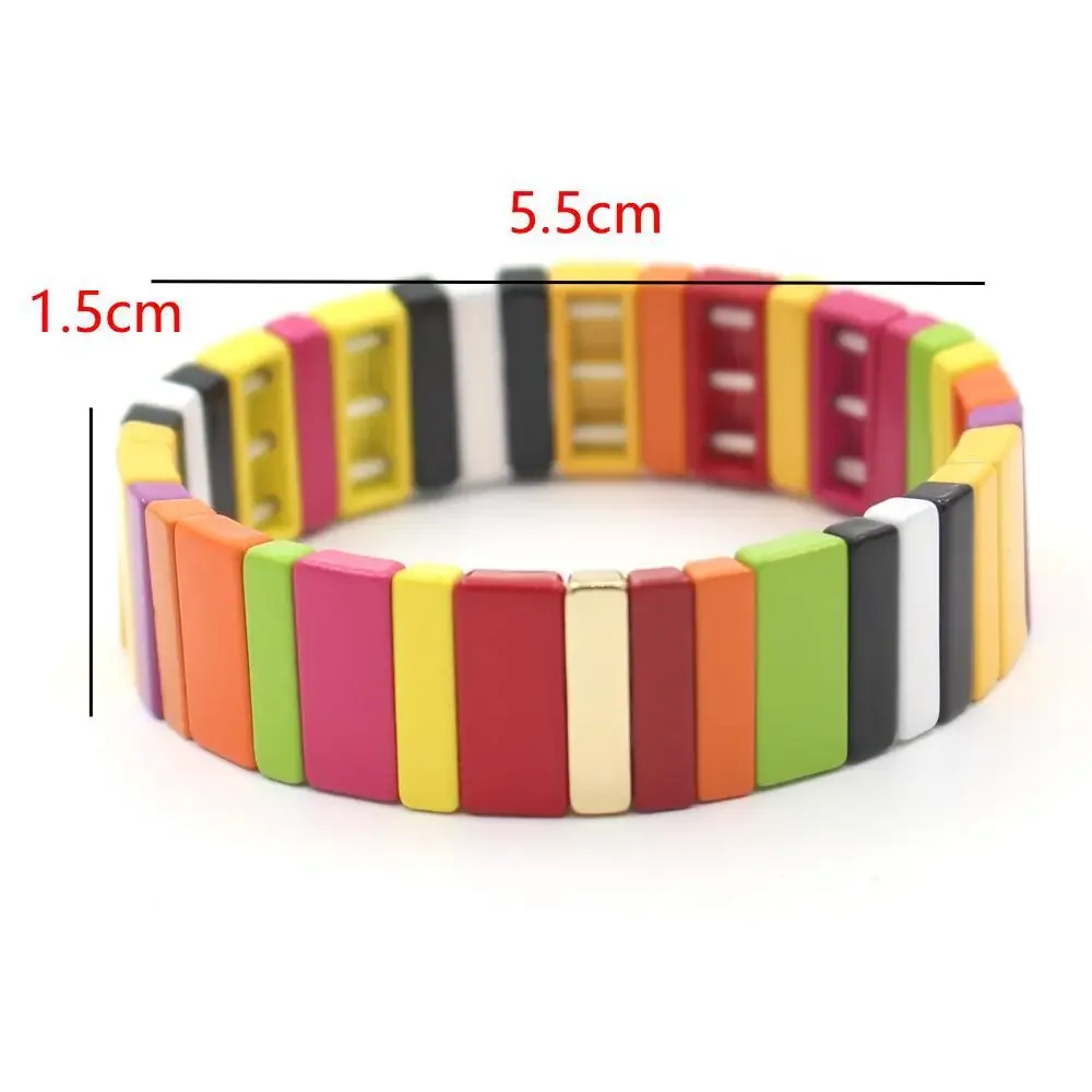 Ethnic Style Enamel Geometric Rectangular Rainbow Fashion Lucky Women's Bracelet Bangle DIY Beaded Multi-layered Couple Jewelry bracelet jewelry