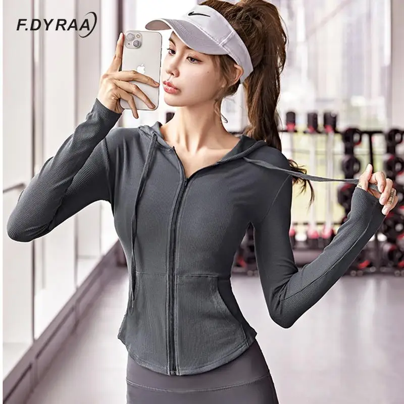 Sport Jacket Women Thumb Holes Hoodies Reflective Zipper