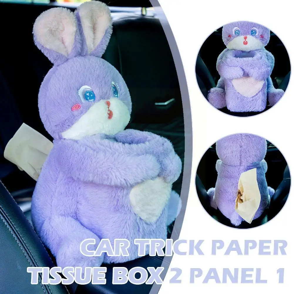 

Cute Plush Rabbit Tissue Box Trash Can Two-in-one Storage Auto Trash Interior Kawaii Organizer Accessories Car Decorative P H4F6