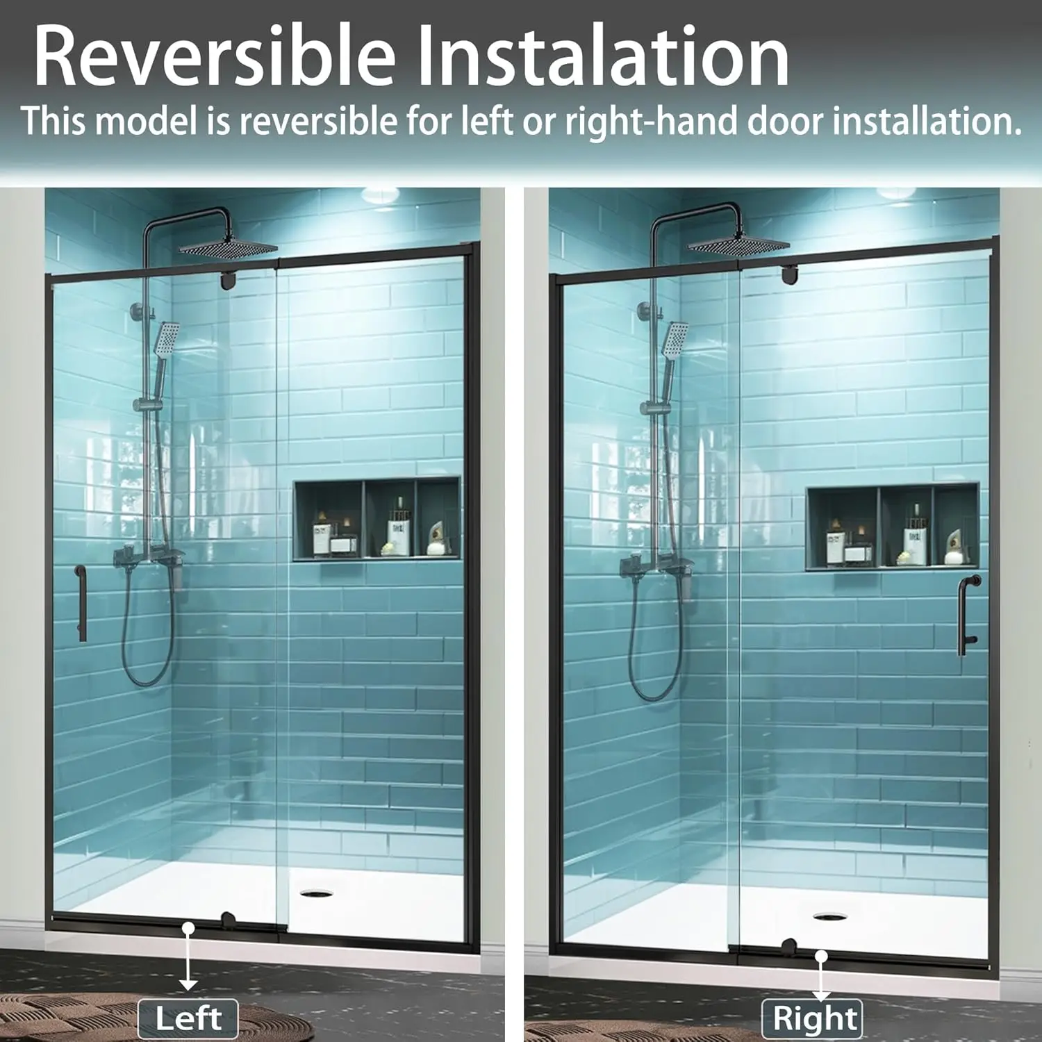 44-48" W x 71" H Piovt Swing Glass Shower Door,Pivot Semi-Frameless Glass Shower Door Matte Black Finish Shower Doors 6