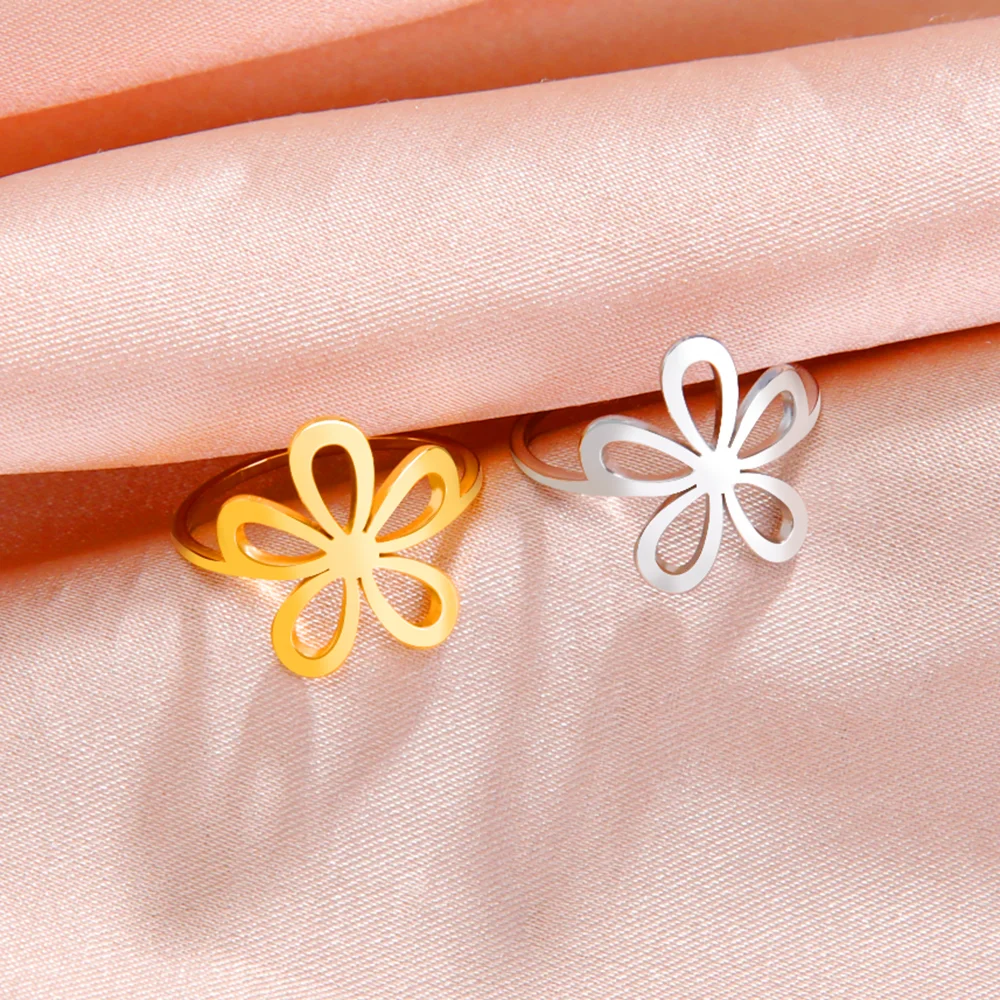 Cazador Kpop Daisy Flower Ringe für Frauen, Edelstahl, goldfarben, Fingerringe, Hochzeitsschmuck, Geschenk, Großhandel, trendig