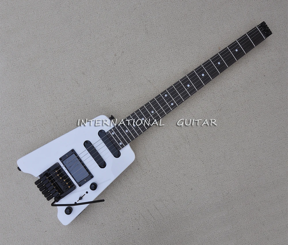 6 Strings White Headless Electric Guitar with Tremolo Bar,24 Frets,Rosewood Fretboard