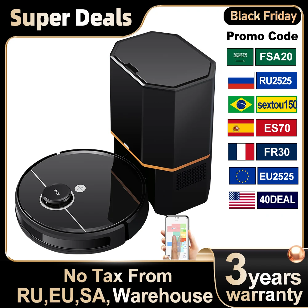 Abir R30 Robot Vacuum Cleaner, Autoempty Station, Laser Lidar, 6500pa