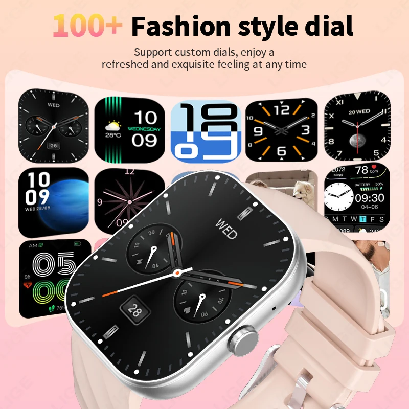 LIGE Women Smart Watch 2.01 inch Bluetooth Call Men Voice Assistant Heart Rate Monitor Sleep Tracker Smartwatch For Android IOS