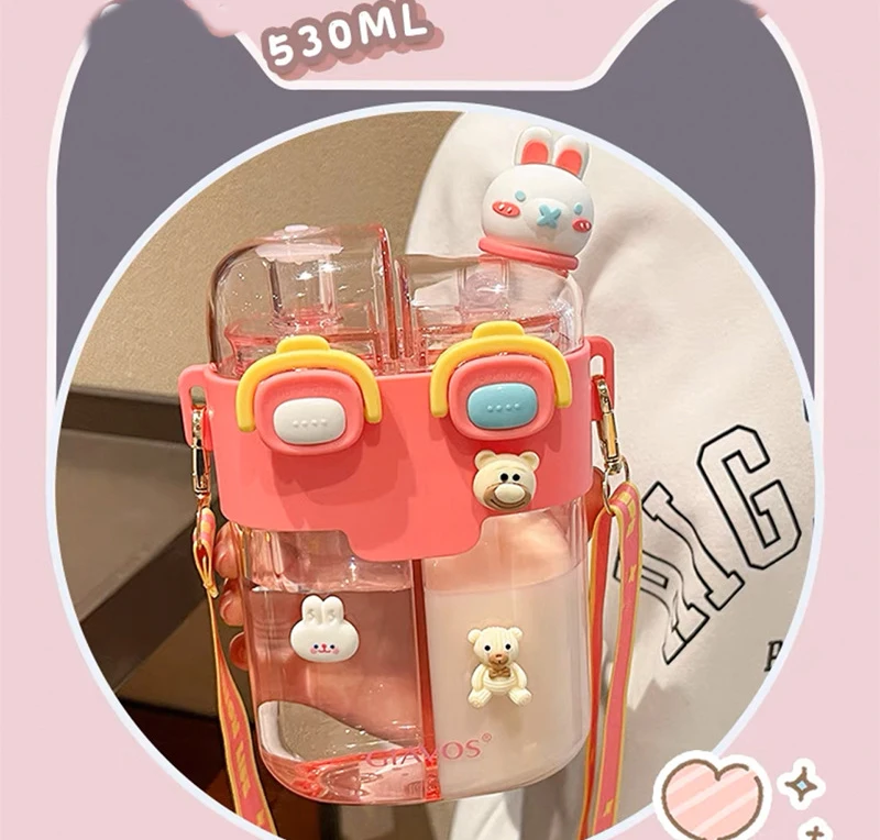 Doll Magic Double Fight Cup With Straw One-Click Press Ptcg Material Safe To Drink Cute Style - 500Ml