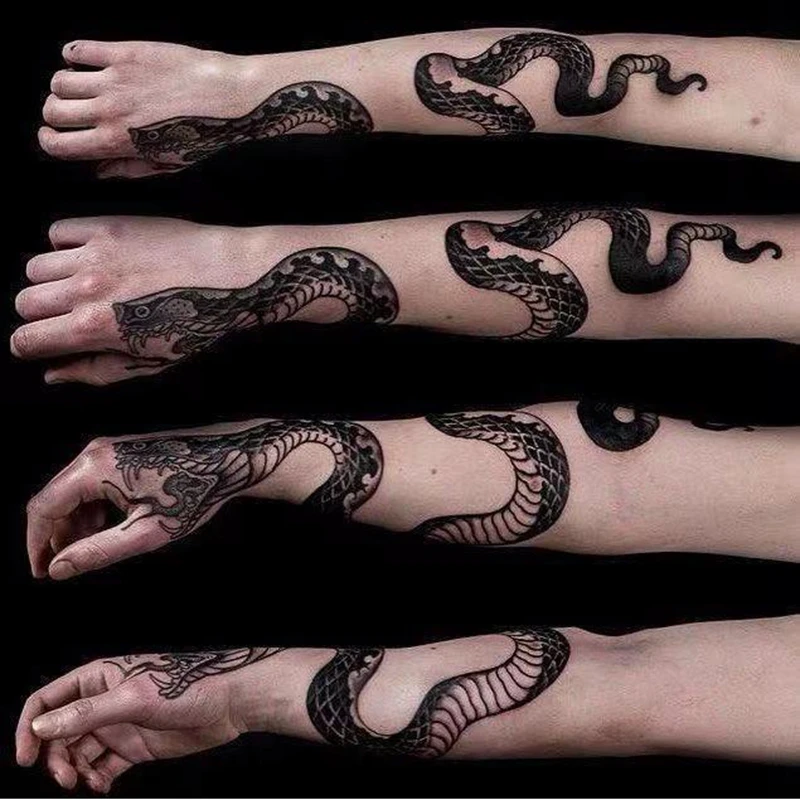 Big Snake Tattoo Flower Arm Waterproof Tatouage Serpent Temporary Tattoo Fake Tattoo Faux Tatouage Black Back Hand Cool Adesivos Temporary Tattoos AliExpress