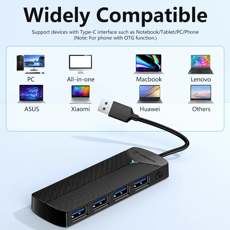 Yottamaster 5Gbps 4-in-1 USB3.0 Hub USB HUB Expansion Dock Ultra-Slim OTG Adapter Type C For PC IOS Computer Accessorie_voghion.com