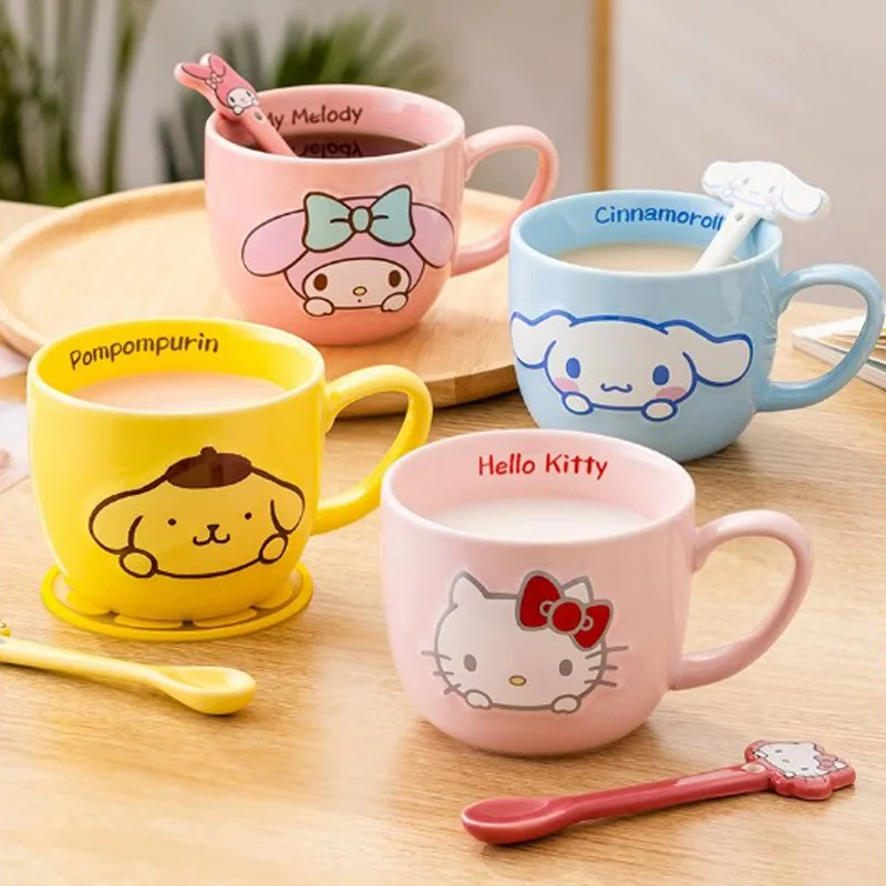 

Kawaii Sanrio Hello Kitty Cinnamoroll Pom Pom Purin Cute High Appearance Value Mug Girl Heart Milk Breakfast Cup Anime Toy Gift