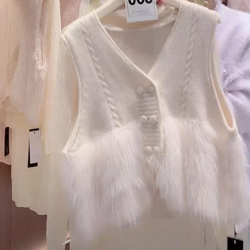 Sleeveless V-neck All-match Patchwork Cardigan Coat Women New Clothes Spring Autumn Fashion Slim Knitting Vests Korean Trend Top