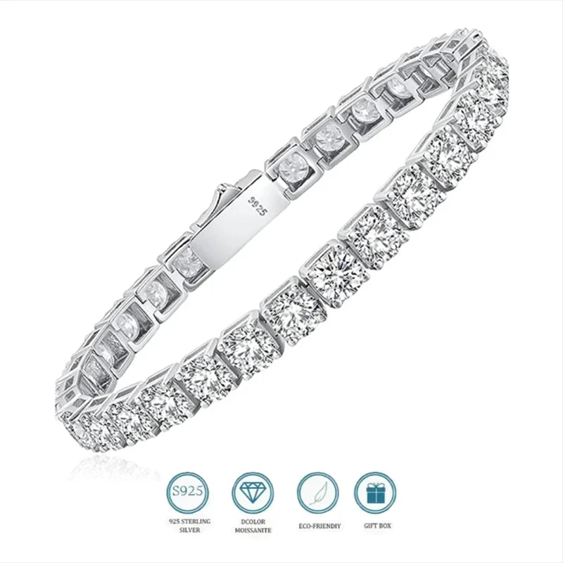 

Genuine Moissanite Tennis Bracelet 3-5mm Platinum Plated 100% 925 Sterling Silver Anniversary Engagement Wedding Jewelry