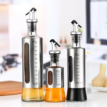 Bottiglia di olio in acciaio inossidabile Bottiglie senza gocce Salsa di galhetta di soia Aceto Dispenser di condimenti Robusto barattoli di condimento Accessori da cucina 1