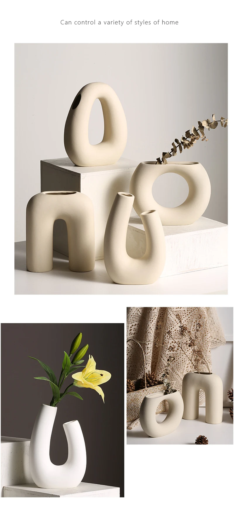 Vilead Nordic Ceramic Vase Modern Multiple Styles Ornaments for Office Kitchen Desktop Indoor Dining Room Home Best Family Gift