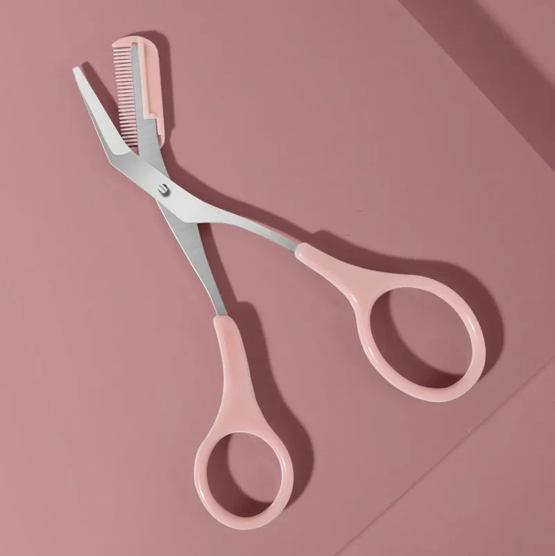 Stainless Steel Eyebrow Trimmer Scissors Comb Brow Hair Scissors Clips Shaping Razor Grooming Trimmer Makeup Accessories 1Pc eyebrow scissors stainless steel scissors beauty scissors