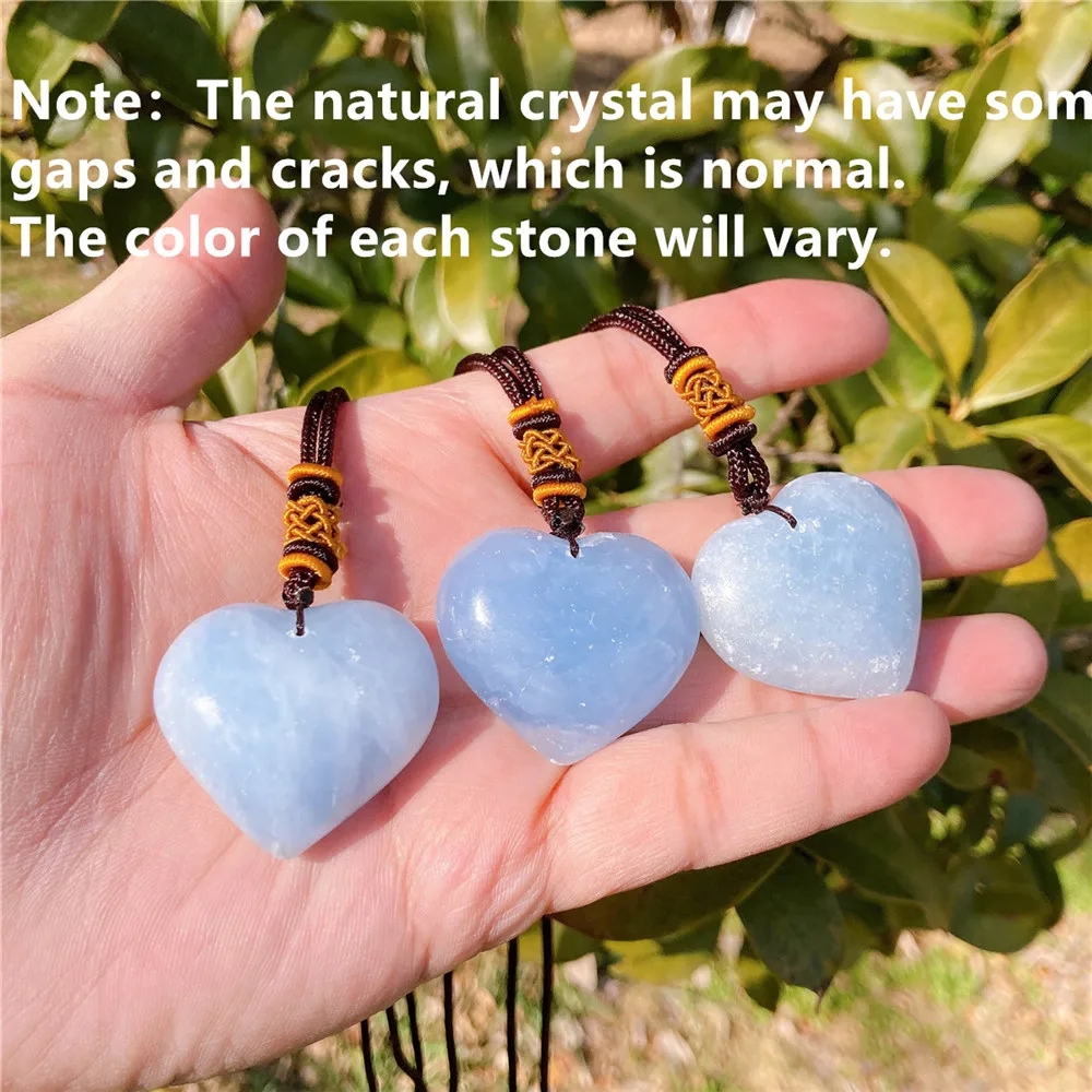 1PC Natural Crystal Blue Celestite Heart Shaped Pendant Polished Crystal Pendant Fashion Jewelry Necklace Gift 3