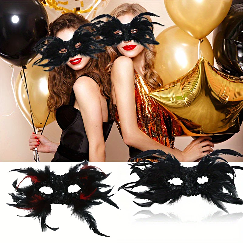 

Полумаска с черными перьями для женщин, готический косплей, реквизит для представлений