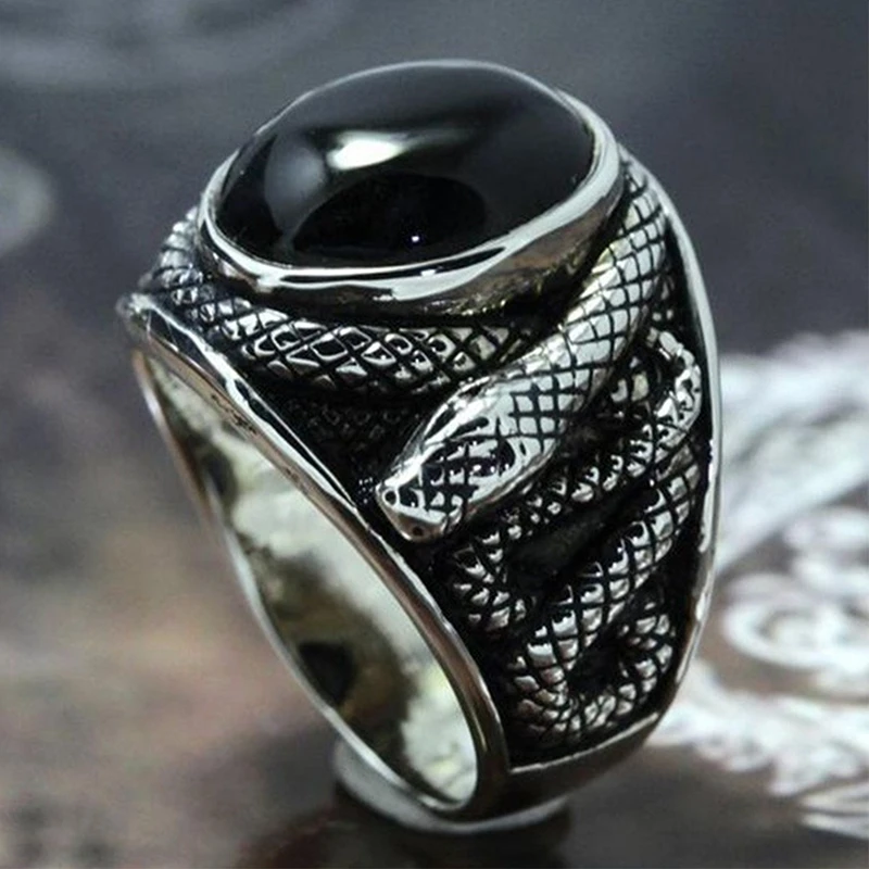 GEMSTONE SETTINGS(中古) Punk Black Gem Stone Ring For Men Vintage Jewelry Ancient