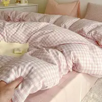 Pink Duvet Cover Set Classic Plaid Twin Queen Size Girls Boys Flat Sheet Pillowcase No Filler Soft Home Decor Bedding Set