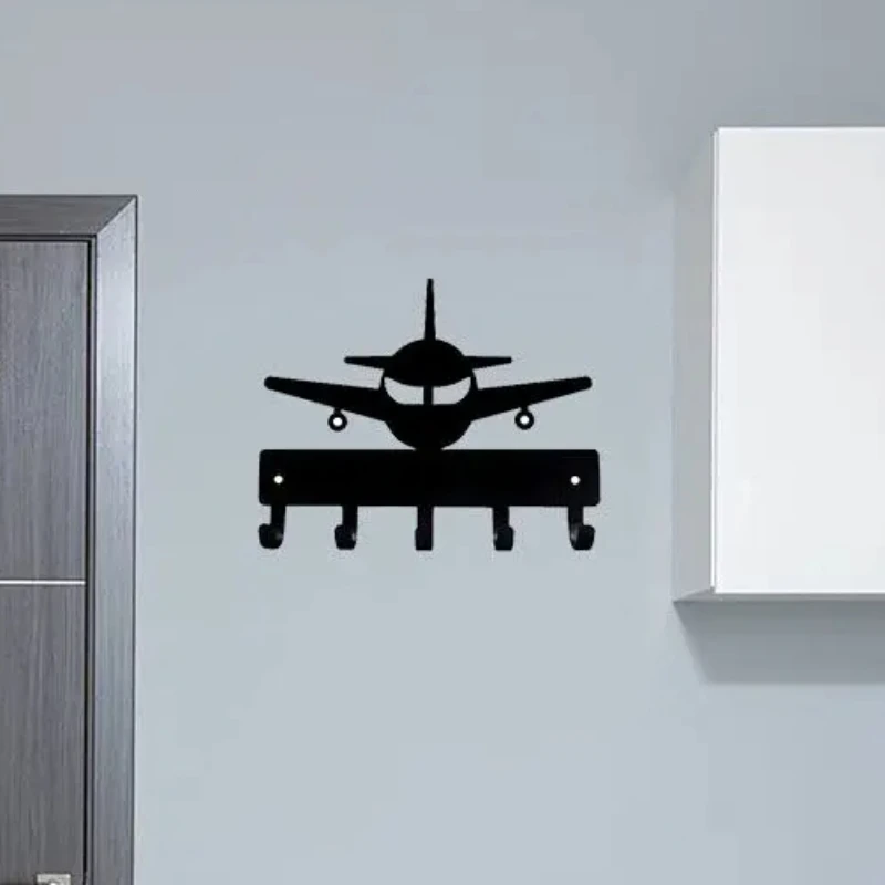 

Airplane #1 Key Rack Hanger - 6 inch Wide Metal Wall Art Coat Rack, Organizer, Home Decor