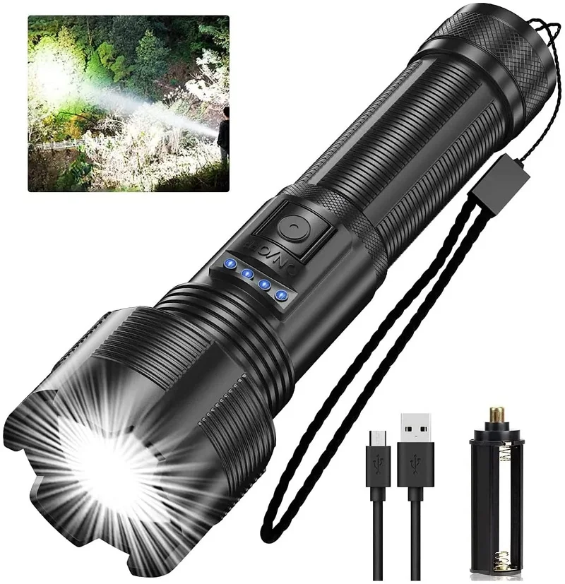 

LED Tactical Flashlight High Lumens Rechargeable Super Bright XHP70.2 XHP50 Powerful Handheld Flashlight Torch Zoomable Lantern