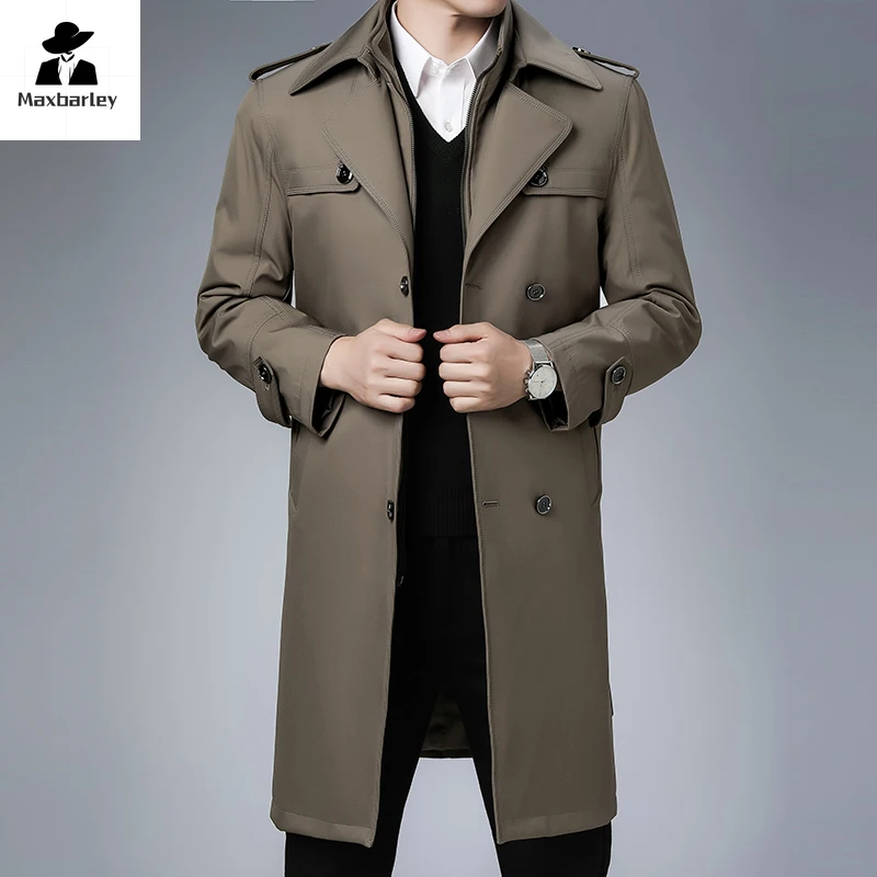 Thickened British Windbreaker Men's Long Knee-length Warm Coat For Winter Men's Detachable Wool Liner Double-breasted Jacket