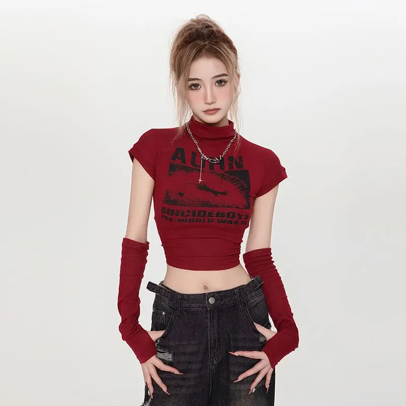 HOUZHOU Y2k Red Tops for Women Vintage 2000s Aesthetic Kpop