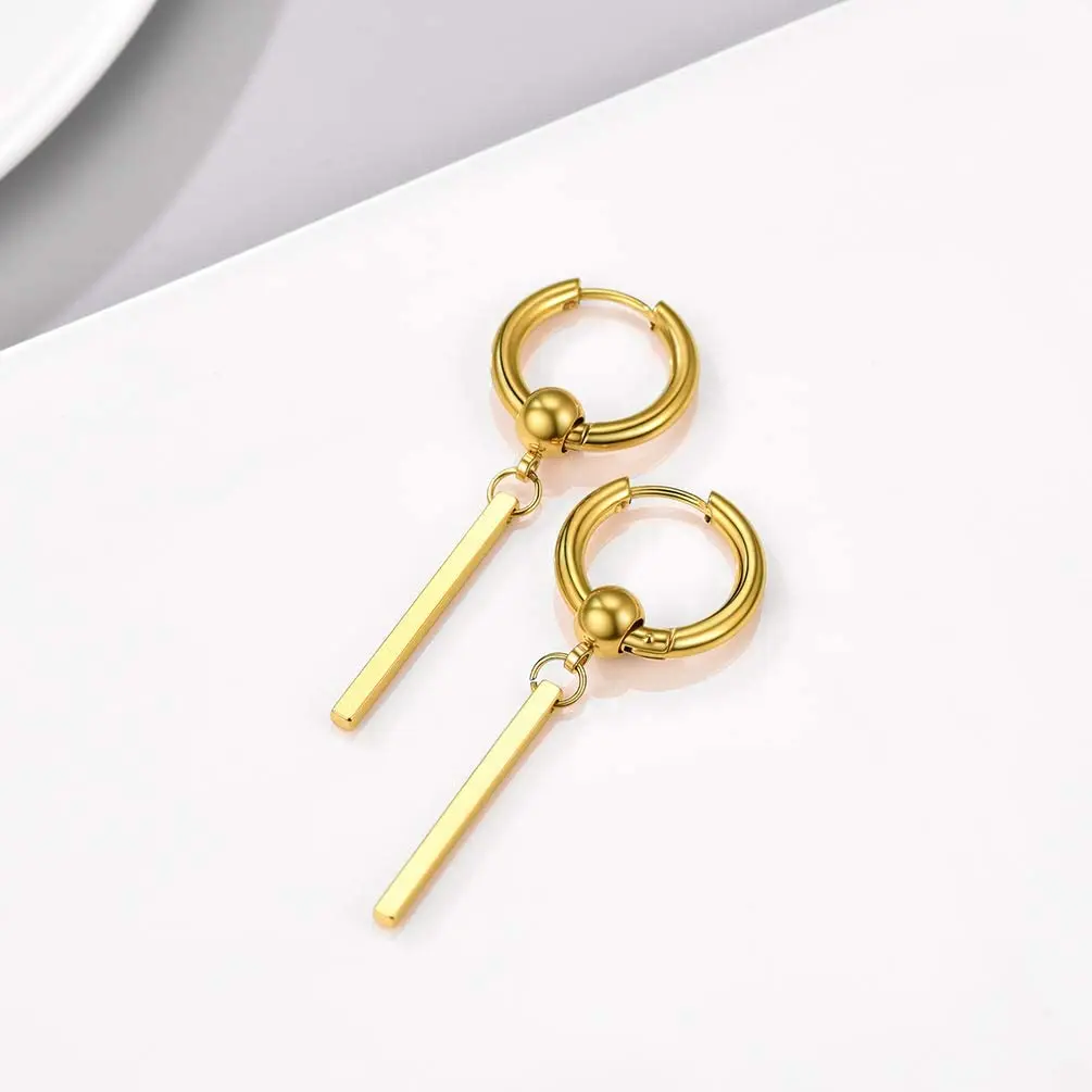 PROSTEEL Bar Earrings Stainless Steel Long Dangle Geometric Huggie Punk Black Gold Cool Men Women Drop Earrings Hypoallergenic