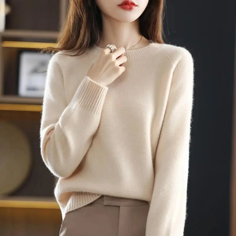 

Women Solid Sweet Soft Wool Sweaters Spring Loose Casual Fashion Simple Knitted Pullovers O-neck Loose Warm Knitwear Tops