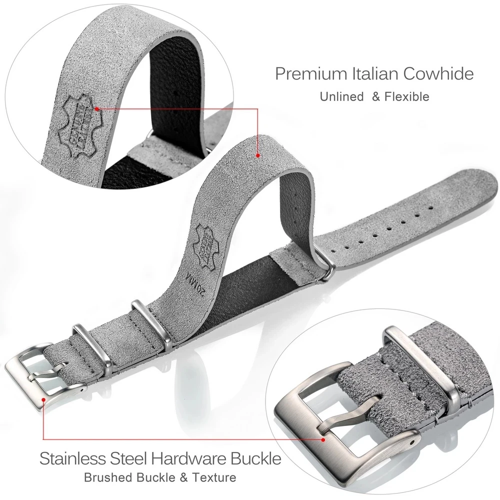 Genuine Leather Watch Band Suede  Style Military Watch Strap Vintage 18 20 22mm Replacement Wrap for Men Women