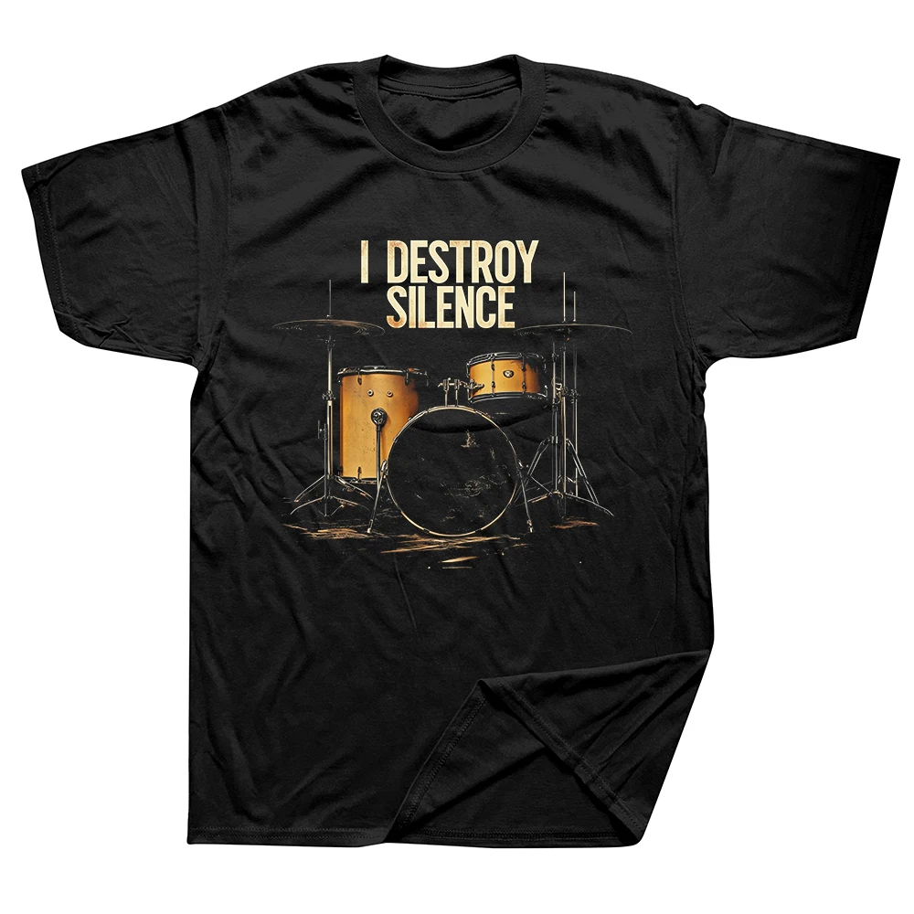 I Destroy Silence Drummer Band T-Shirt für Männer, Klassisches Rock-Metal-Band-Grafik-T-Shirt, Vintage-Schlagzeuger-Geschenk für Musikliebhaber