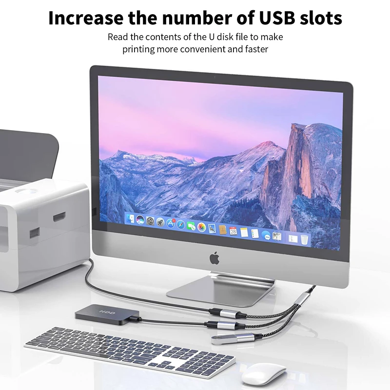 4-Port Braided USB 2.0 Splitter Cable - 0.25M Charging & Data Sync Extension