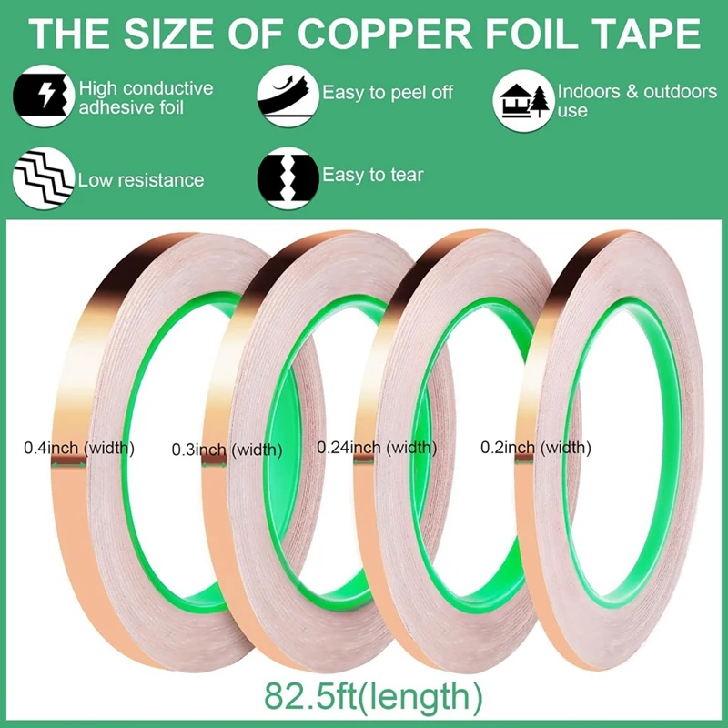 Conductive Copper Tape Suitable For Stained Glass 4 Sizes (0.2/0.24/0.3/0.4 Inches) X 82.5 Feet 4Piece images - 6