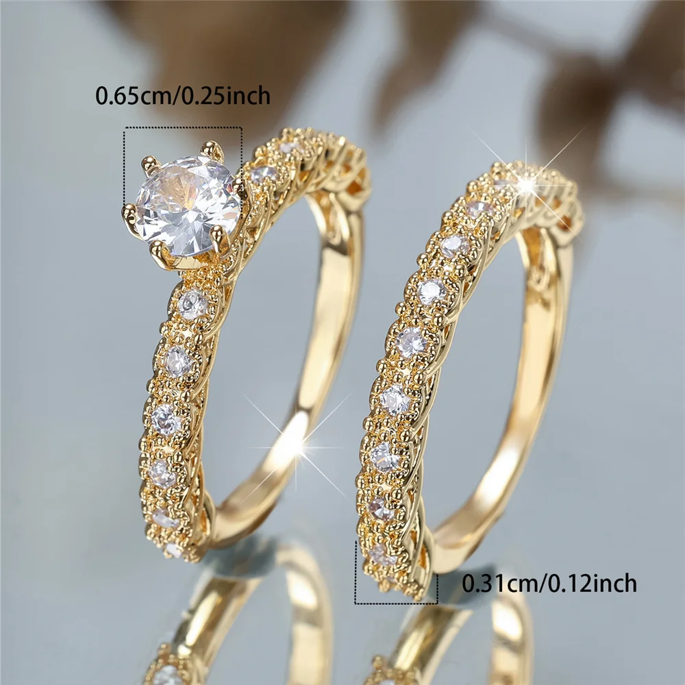 Crystal Female White Zircon Stone Ring Set Fashion Luxury Gold Silver Color Bridal Wedding Engagement Jewelry For Women