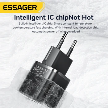Essager 20W GaN USB Type C Charger PD Fast Charge Phone QC 3.0 Quick Chargers For iPhone 14 13 12 11 Pro Max Mini iPad Charging 6