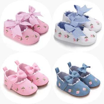 Baby Girl Shoes Fashion Flower Princess Bow Sweet Soft Bottom Baby's First Step Shoes 0-18 Months Toddler Shoes
