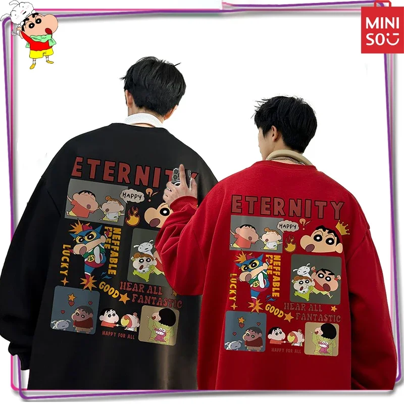 

Miniso Crayon Shin-Chan Japanese Anime Men and Women's Couple Long Sleeved T-Shirt Y2K Winter Warmth Printing Sweatshirt Gift