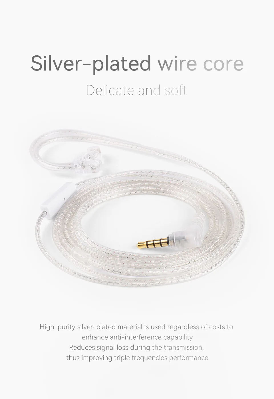 QKZ A2 Wired Earphones Cable Upgraded Silver Plated With