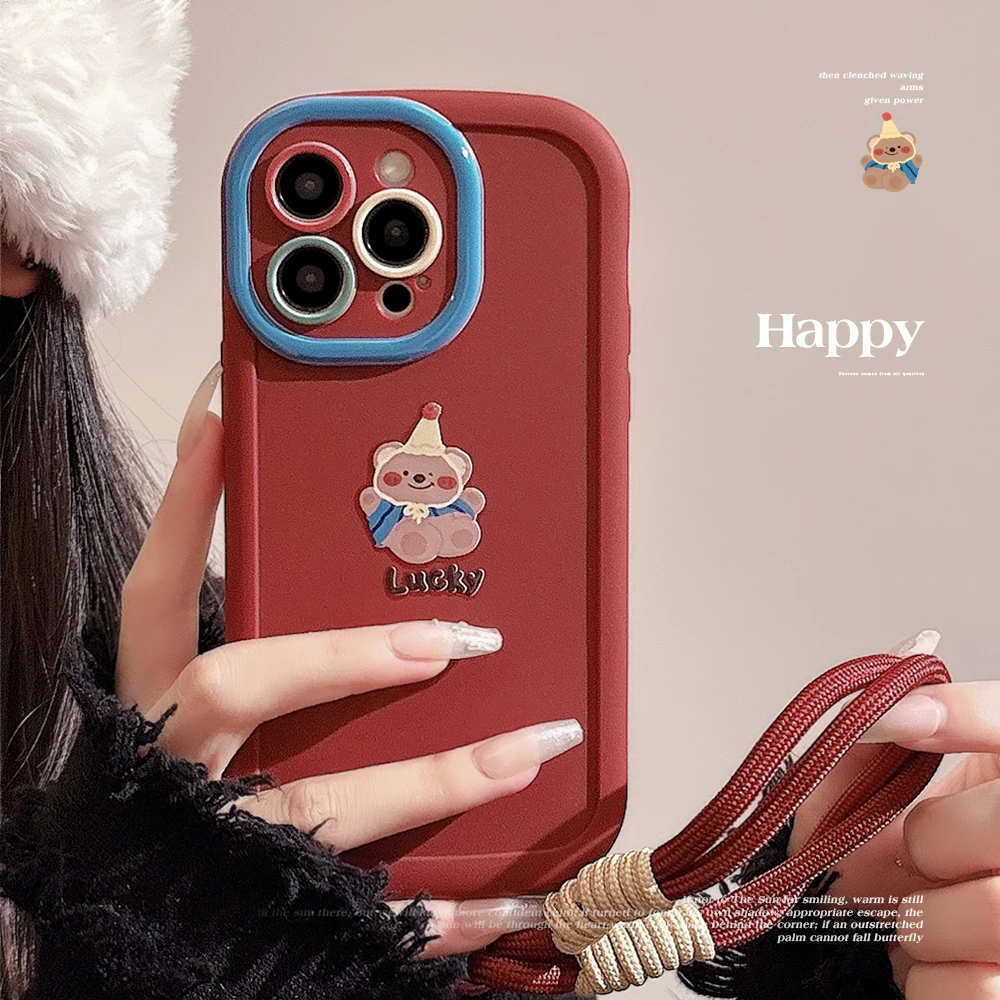 Custodia In Silicone Antiurto Ins Super Cute Cartoon Funny Bear Red Per Iphone 15 14 13 Pro Max 12 Pro Plus 11 8 7