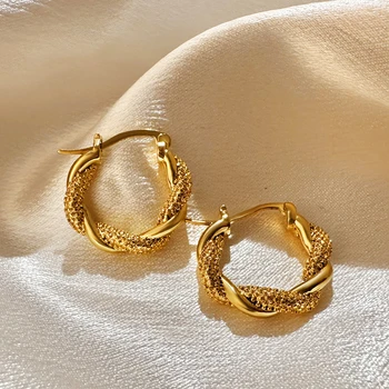 Trendy Geometric Round Circle Twist Hoop Earrings for Women Unique Design Stainless Steel Twisted Ear Buckle Hoops Retro Jewelry