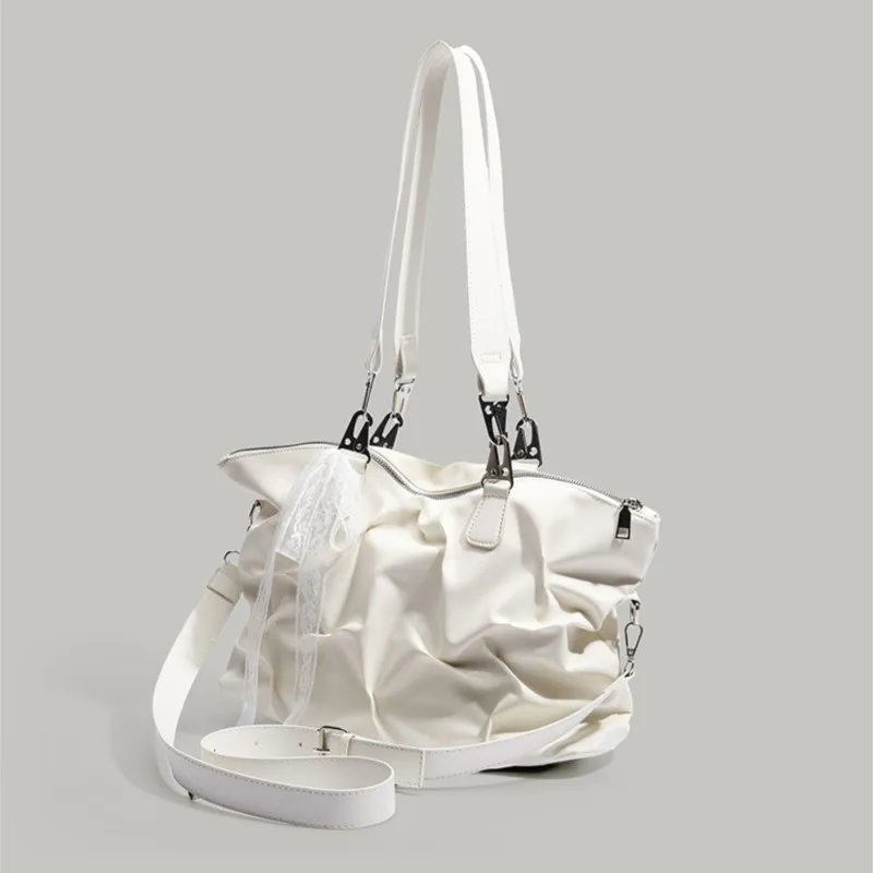 JIAERDI Retro Pu Leather Beige Shoulder Bags Wallet Women High Street Folds Casual Handbag Y2k Hot Girls Large Capacity Tote Bag