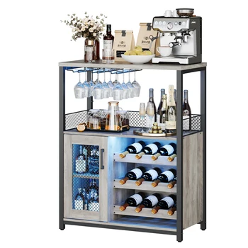 36" Wine Bar Cabinet with LED Lights – Adjustable Glass Shelves 1